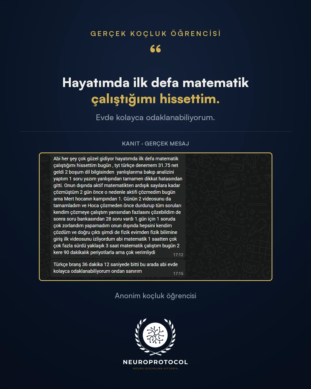 Öğrenci mesajı: hayatımda ilk defa matematik çalıştığımı hissettim